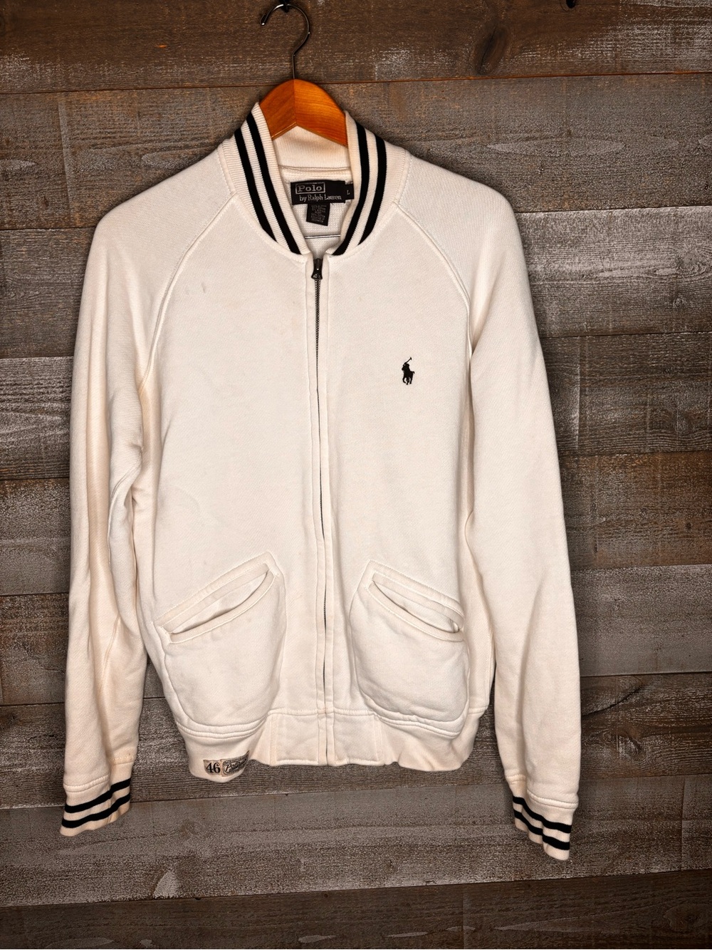 Vintage 90s Y2K Polo Ralph Lauren white varisity Bomber zip up sweatshirt Jacket
